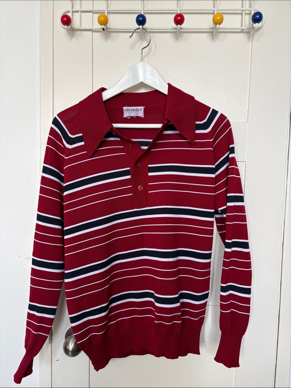 Men's Red Striped Long-Sleeve Polo